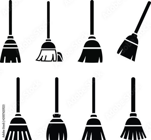 Schilderij op canvas set of vector silhouettes of a mop