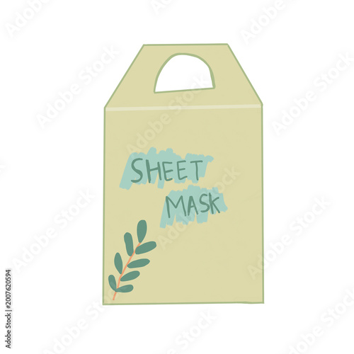 green png illustration of a sheet mask make up and skincare packaging 