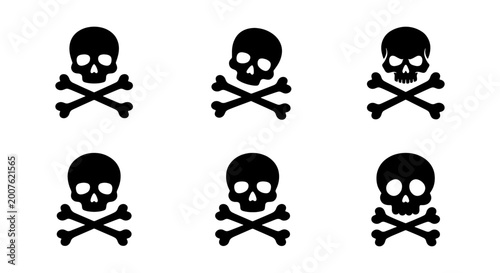Tableau sur toile Six Black Skull and Crossbones Icons, Danger Symbols, Pirate Motifs, Halloween G
