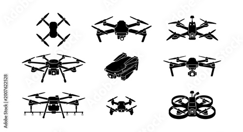 Cuadro en lienzo Drone Icons Collection: Aerial Photography, Surveillance, and Delivery Drones, M