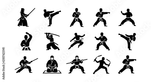 Foto Martial Arts Silhouettes, Karate Combat Poses, Samurai Warrior Actions, Kung Fu
