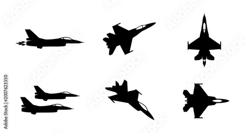 Photos Modern Fighter Jets Silhouette Collection, Military Aircraft Icons, Aviation Vec
