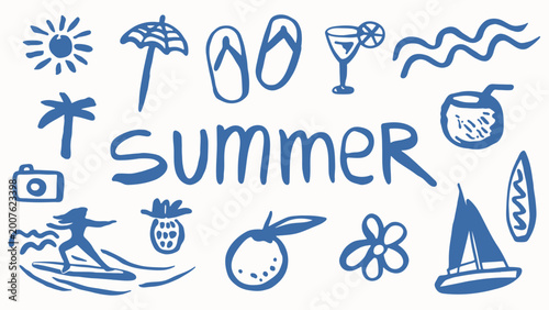 Summer vacation hand drawn doodles. Not AI