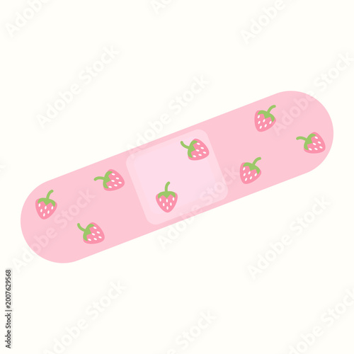 Tableau sur toile Cute adhesive bandage with strawberry pattern on light background