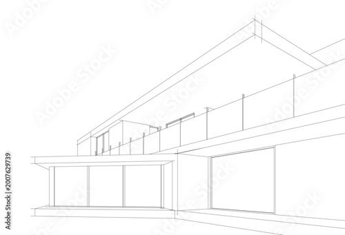Modern architecture. Building concept sketch.