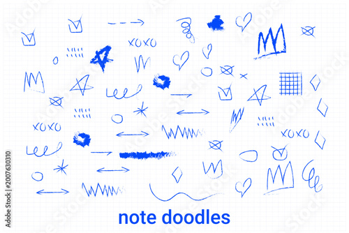 Hand Drawn Blue Pen Doodle Set – Scribble Lines, Arrows, Shapes Vector