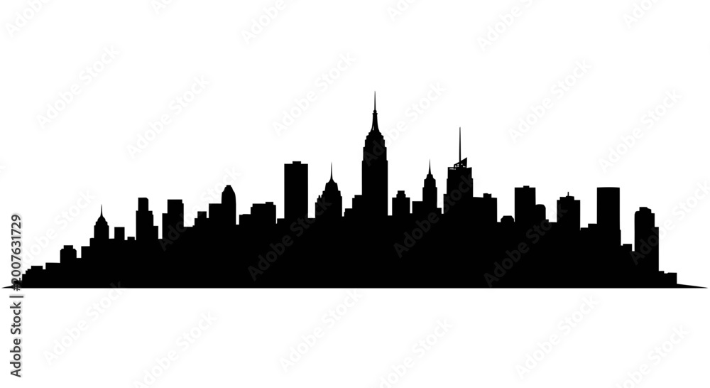 Fototapeta premium Black City Skyline Silhouette Illustration on White Background