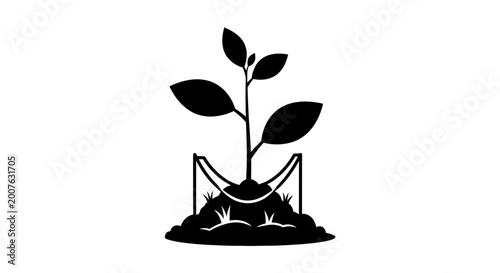Growing plant silhouette illustration in soil mound