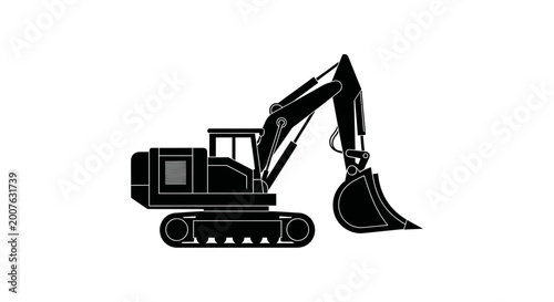 Black silhouette of a heavy construction excavator vector illustration