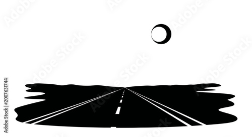 Minimalist highway silhouette under a crescent moon vector illustration
