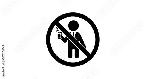 No Cell Phones Allowed Sign with Businessman Icon Illustration
