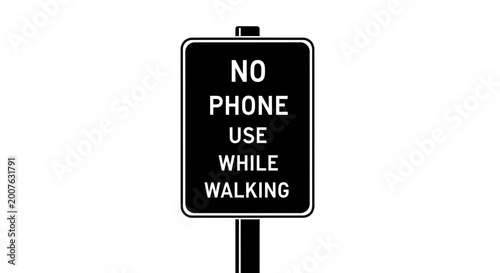 No Phone Use While Walking Vector Warning Sign Illustration