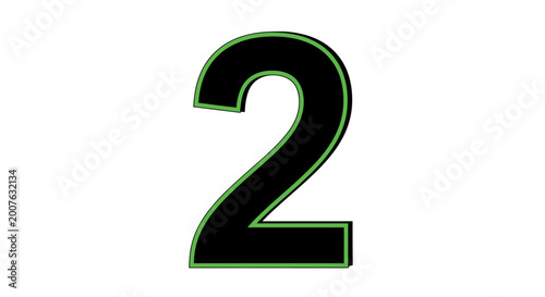 Bold Number 2 Vector Illustration with Lime Green Outline