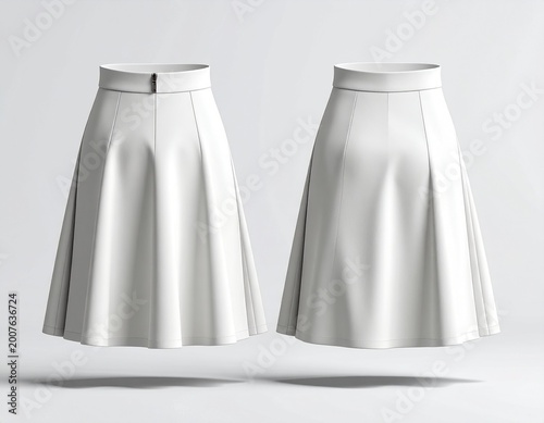 minimal white pleated skirt symmetrical front and back with soft shadow clean catalog mockup