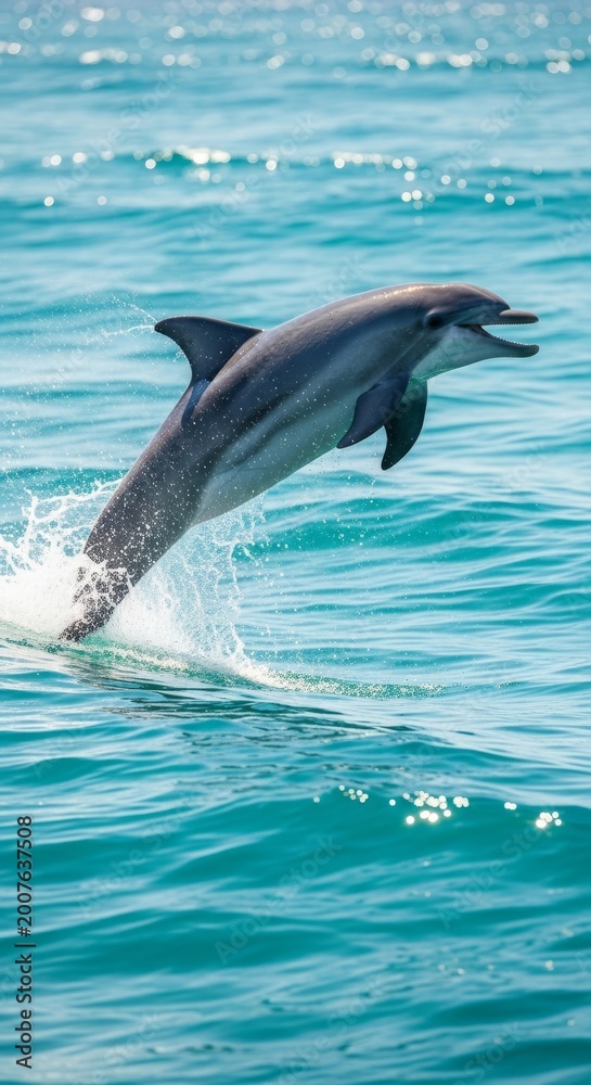 Fototapeta premium Playful Dolphin Leaping From Turquoise Ocean Waves