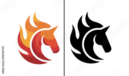 Bild auf Leinwand Horse head logos, flame design, vector icons, black and colorful