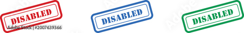 Foto A trio of red blue and green rectangular stamps featuring the word DISABLED on w