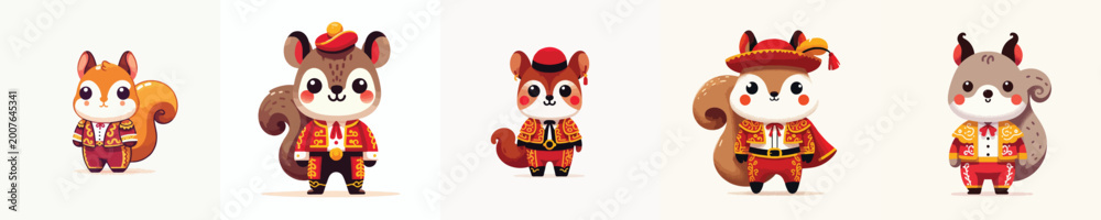 Naklejka premium cute squirrel vector in spanish matador costume