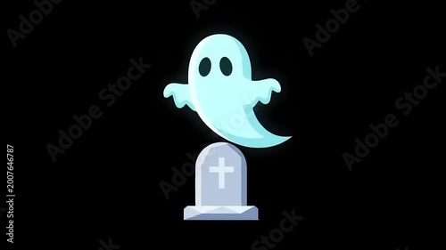 Glowing ghost hovering over tombstone.