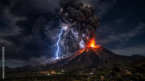 Volcanic eruption with lightning a dramatic display of nature's power
