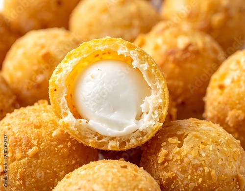 A close-up view of crispy fried cheese balls