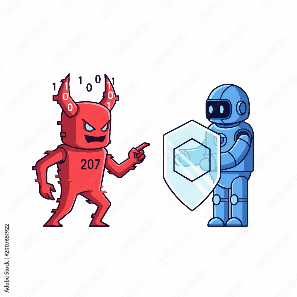 Fototapeta premium Robot and devil character illustration.
