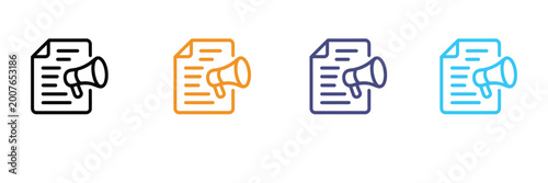 Press Release Icon with Document and Megaphone for Content Promotion, Public Announcement, and Marketing News. Symbol Vector Illustration.