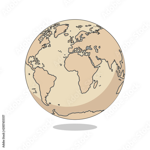 Earth Icon Vector - Planet Globe, World Map and Global Symbol Outline Illustration