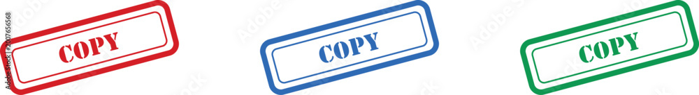 Φωτογραφία Three colorful copy text stamps in red blue and green indicating duplication on
