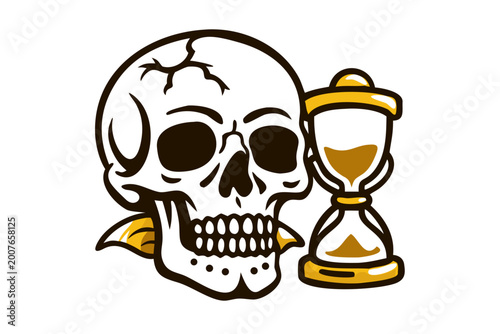 Skull with hourglass symbolizing the passage of time  