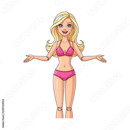 Happy Cartoon Woman in Pink Bikini Pose