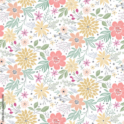 Yellow Peach Flat Floral Pattern