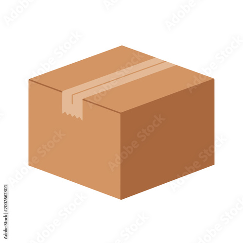 Brown cardboard box sealed with tape vector illustration