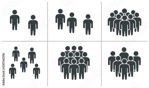 Collection of people group icons representing different crowd sizes and social gatherings