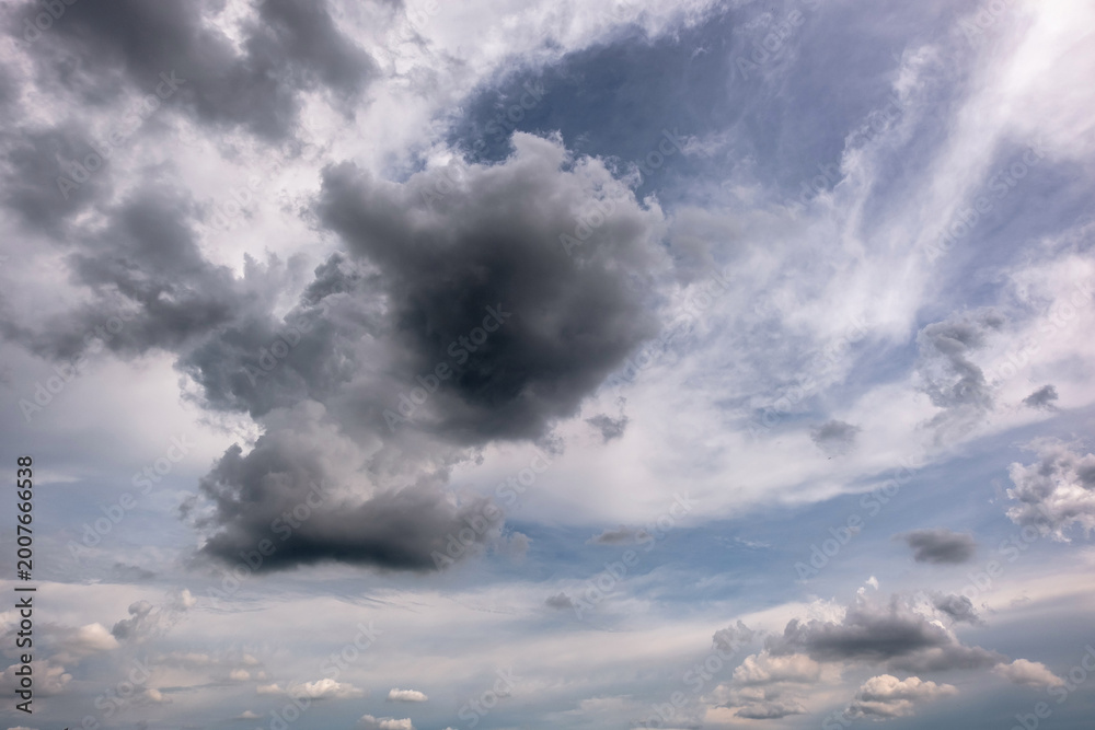 Obraz premium clear blue sky background,clouds with background, Blue sky background with tiny clouds. White fluffy clouds in the blue sky. 