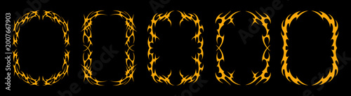 Abstract neo tribal frames collection. Symmetrical Y2K tattoo style borders for posters, covers and graphic design