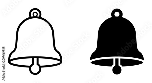 Quadro su tela 2 Bell icon set featuring clapper and ringer, outline and solid silhouette, for