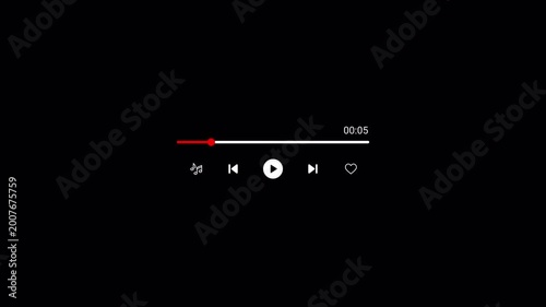 Music player progress bar template on transparent background , Audio music timeline bar moving with track 4k video, modern audio music player interface design, video track player.media player overlay
