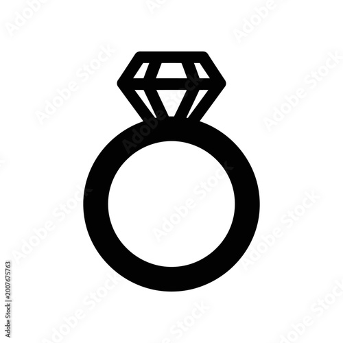 Black diamond engagement ring icon isolated on white background minimalist design