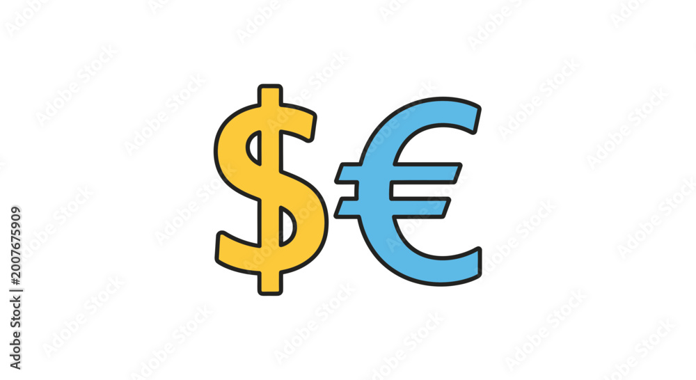 Obraz premium Dollar and Euro currency symbols flat vector illustration
