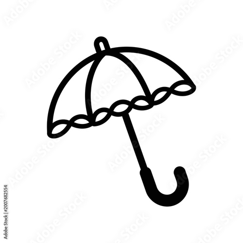 Black minimalist umbrella hook vector icon isolated on white background
