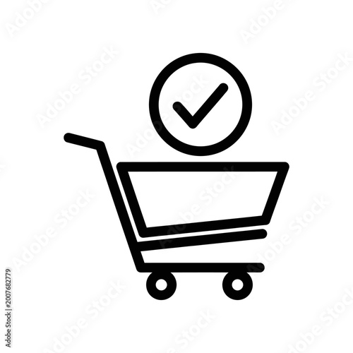 Shopping cart with checkmark icon success online purchase approval vector