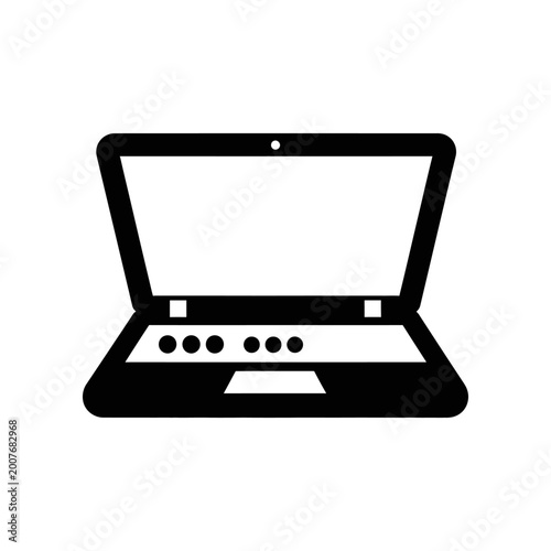 Open black laptop computer on white background for business and technology concept