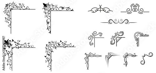 Cuadro en lienzo Vector illustration of decorative frame corner set