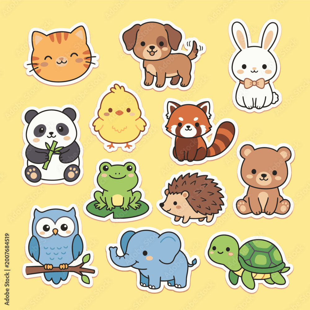 Fototapeta premium Cute animal stickers