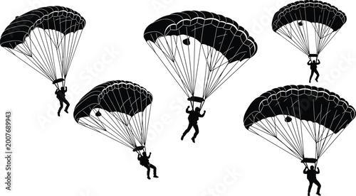 Foto Professional Parachutist Silhouette Set Featuring Detailed Skydivers in Controll