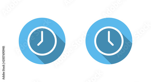 Clock, time icon with long shadow. Schedule symbol