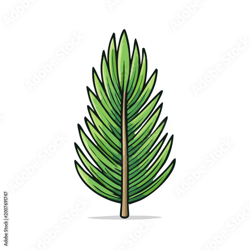 Stylized Green Pine Branch Needle Detail Natural Element Simple Illustration