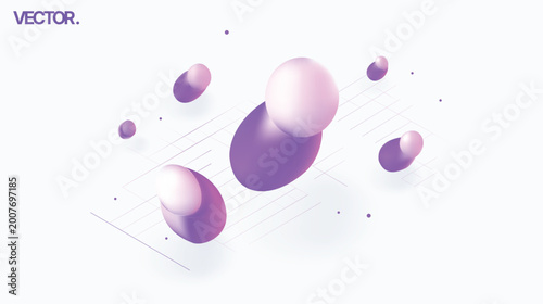 Abstract 3D Purple Blobs on White Minimal Background Futuristic Gradient Shapes