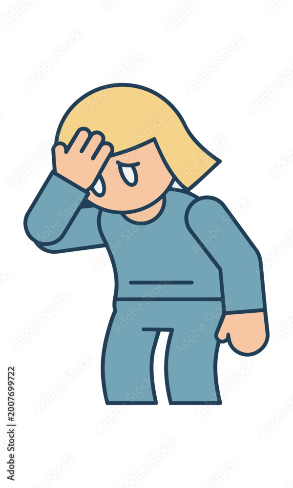 Obraz premium Stylized character making a facepalm gesture with simple shapes and bold flat colors on a white background, frustration and failure concept
